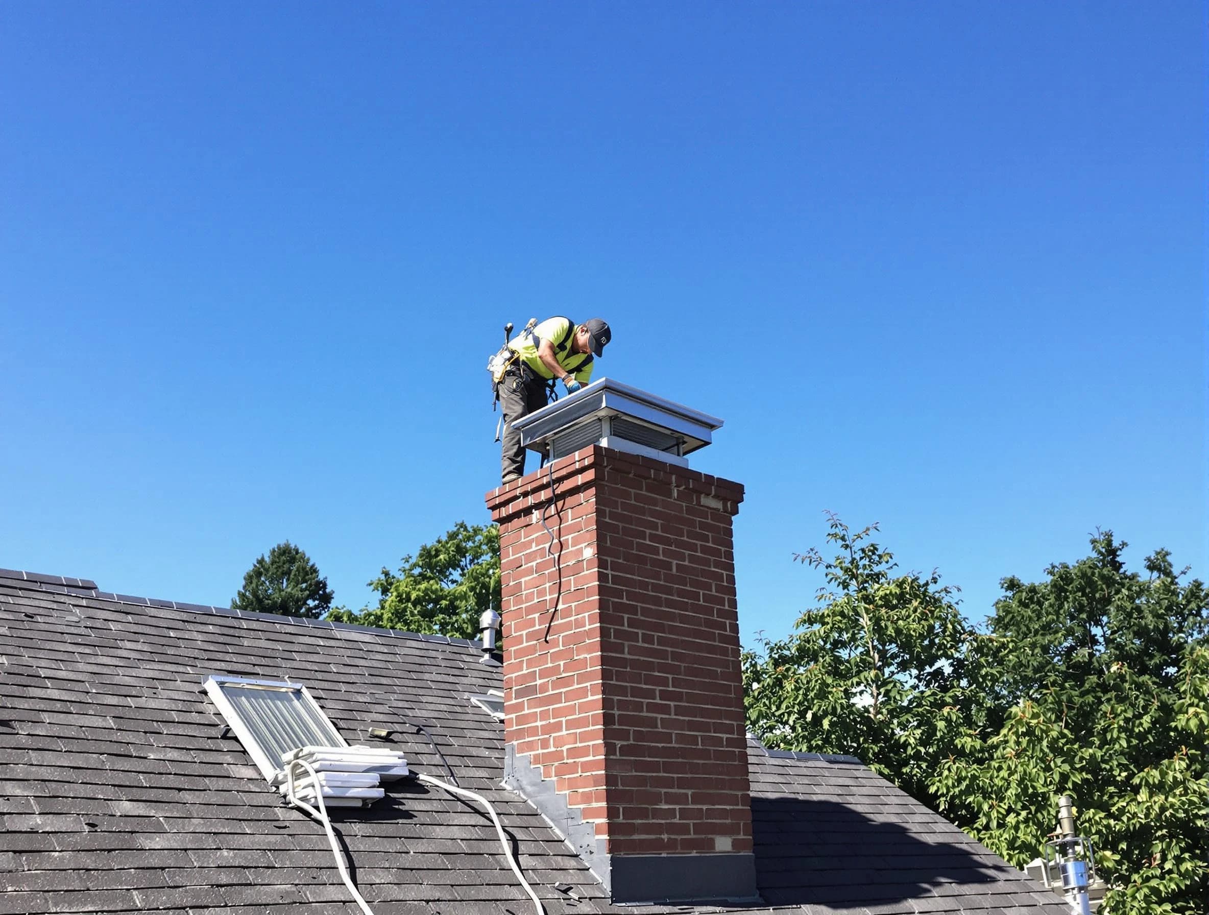 Brighton Chimney Sweep technician measuring a chimney cap in Brighton, PA