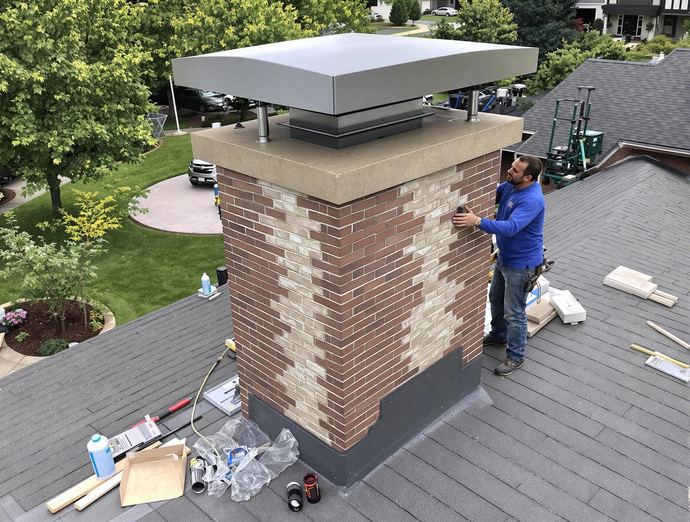 Brighton Chimney Sweep team working on a custom chimney remodel in Brighton, PA