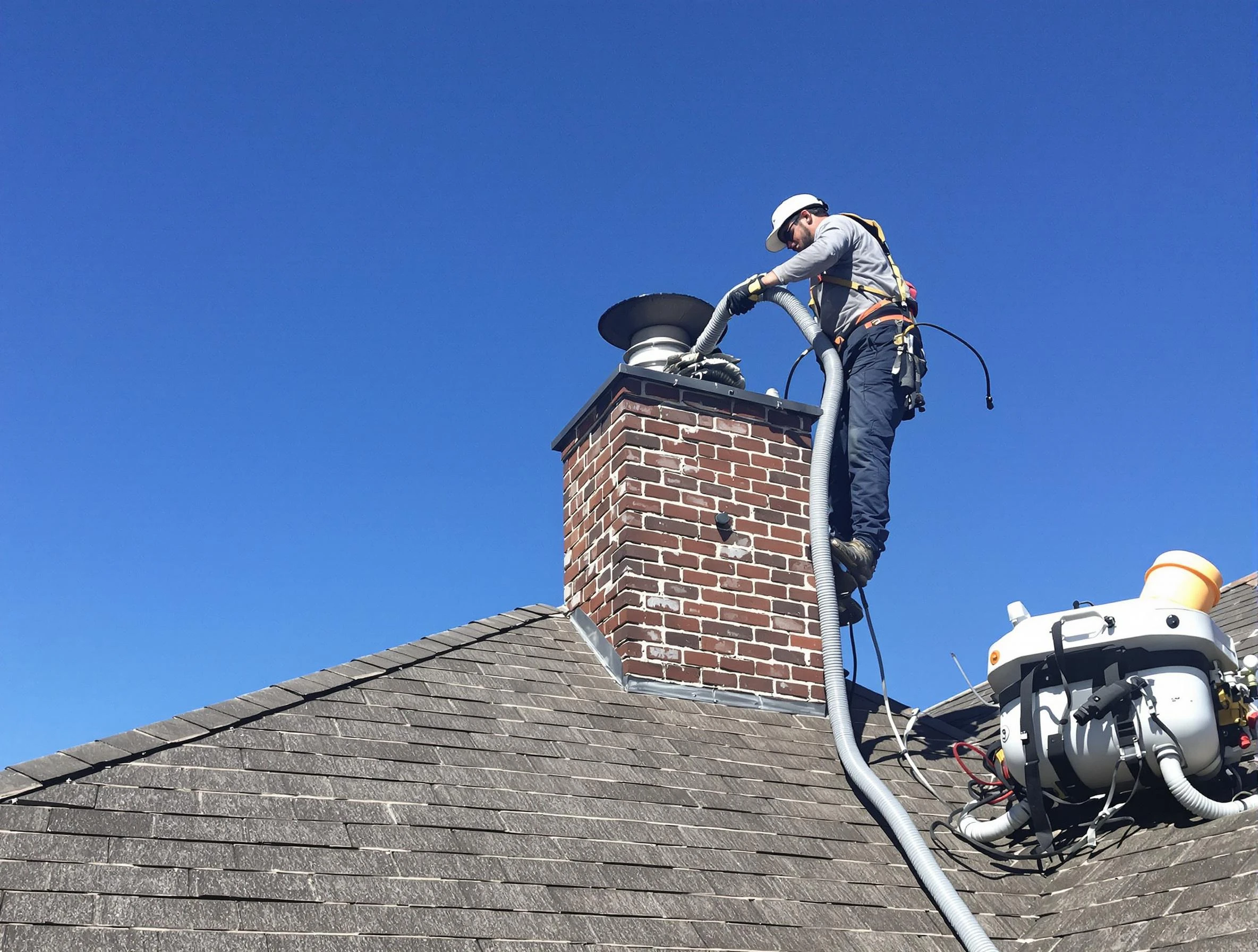 Dedicated Brighton Chimney Sweep team member cleaning a chimney in Brighton, PA